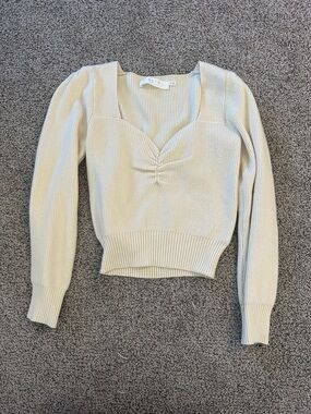 Astr Cream Ribbed Sweetheart Neck Sweater